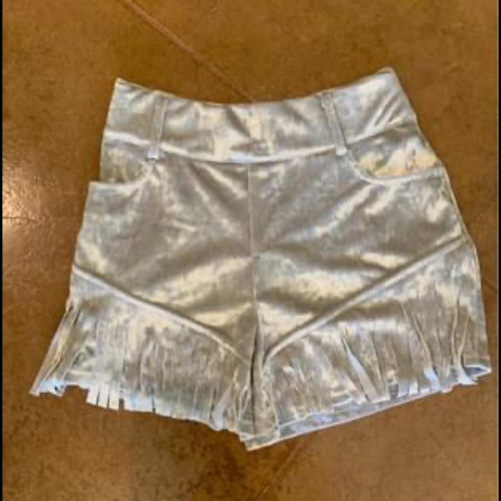 Silver velvet fringe shorts
